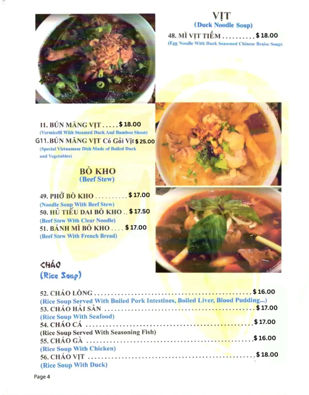 Cafe Bich Nga Menu
