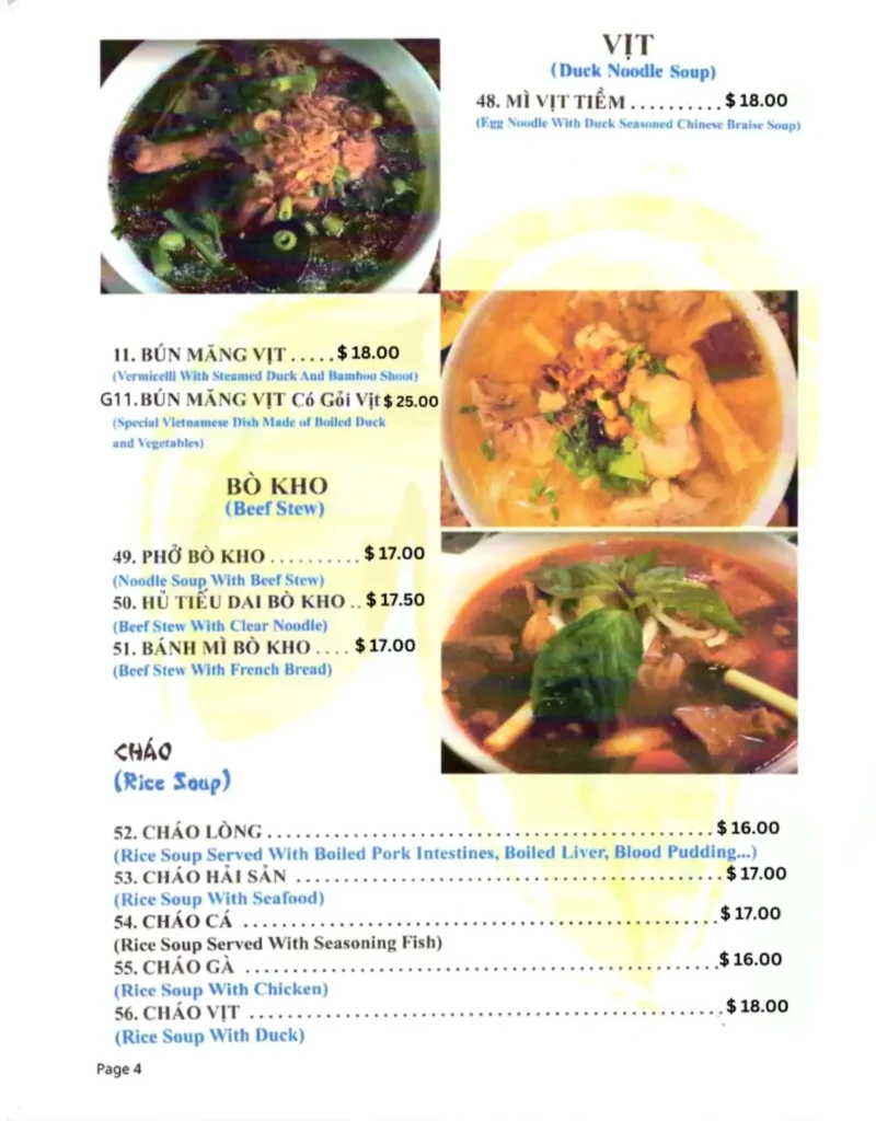 Cafe Bich Nga Menu